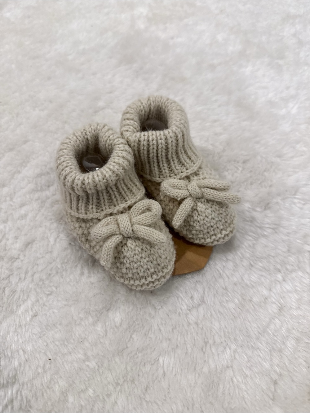 Cozy Knit Baby Booties - Cream Tan